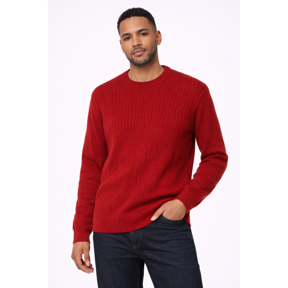 John Ashford Extra Fine Merino Wool Cable Knit Sweater Men's Medium Red Crewneck